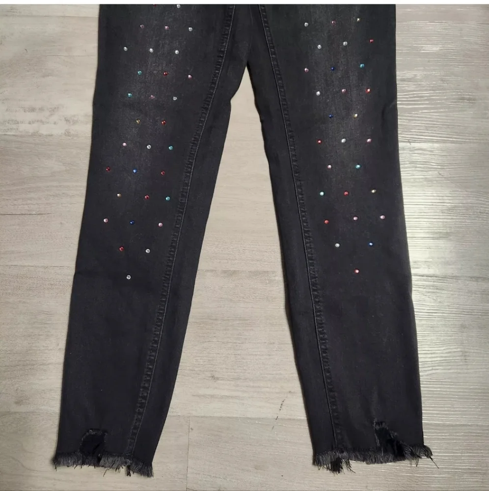 Justice Black Denim Jeggins Soft & Comfy Multi Colored‎ Beads Sz 14 Youth Nwt
